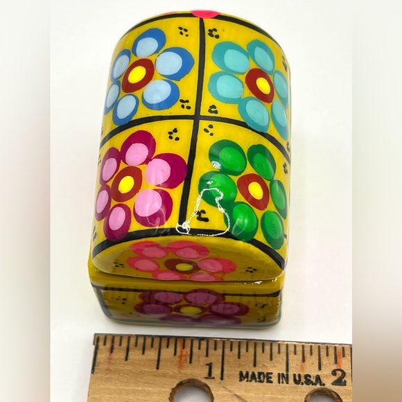 Mexican Folk Art Talavera Pottery Handpainted Colorful Yellow Small Trinket Box - Picture 11 of 11